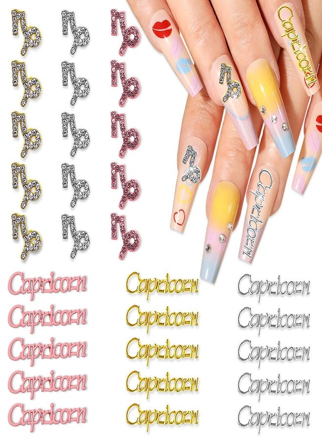 JERCLITY 30pcs Silver Gold Pink Alloy Capricorn Zodiac Nail Charms 15pcs Capricorn Sign Symbols Nail Charms 15pcs Constellation Words Nail Charms for Nails（Dates: December 22nd to January 19th） - Image 1